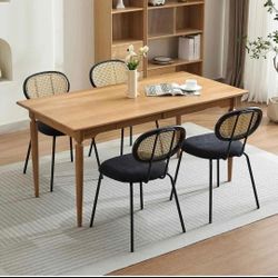 Dining Chairs Set of 4, Modern Upholstered Kitchen Chairs,Farmhouse Dining Room Chair with Woven Grid Back & Strong Metal Frame,Black 