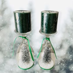 Tree & Snow Wine Glass Candle Holders