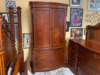 Cherry Stained Solid Wood 3 Drawer TV Armoire