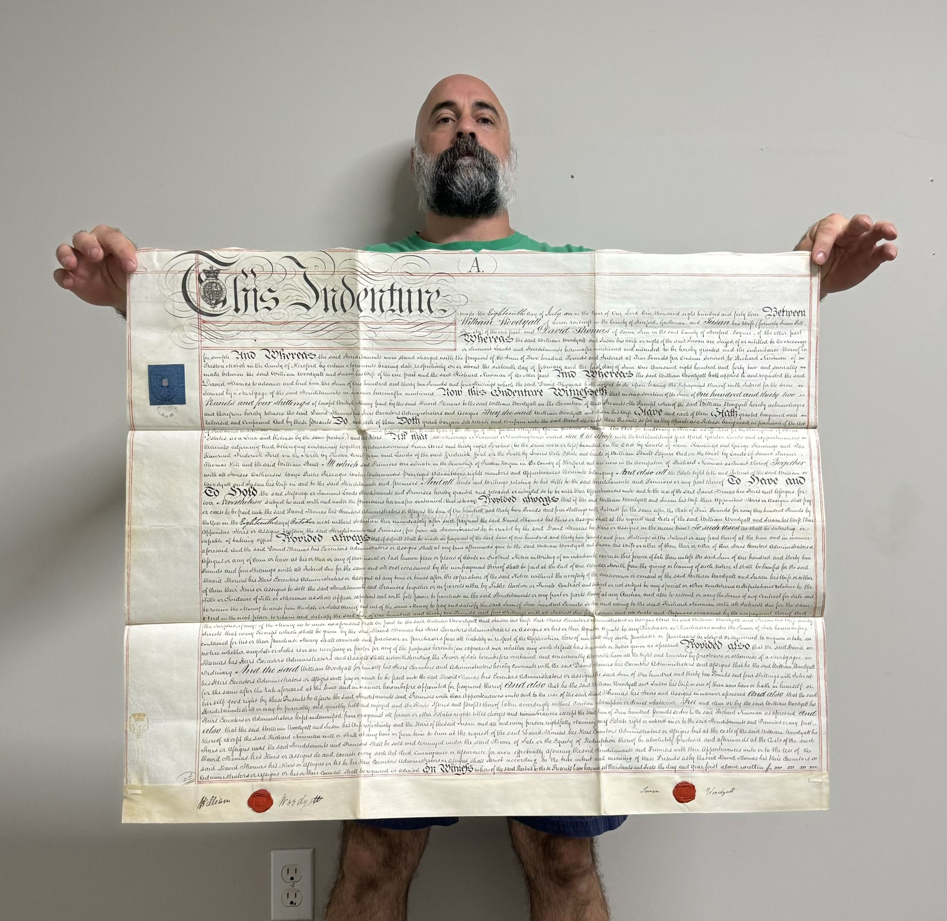 Antique Artifact From 1843 England. Very Old Leather Parchment Document Showing Sale Of Land! Indenture 