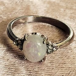 Fashion Opal In Silvertone Ring