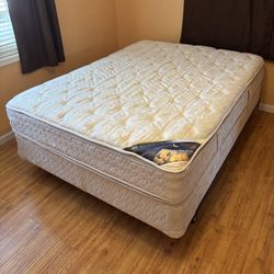 Queen Size Serta Pillow Top Mattress, Box Spring and Rolling Frame