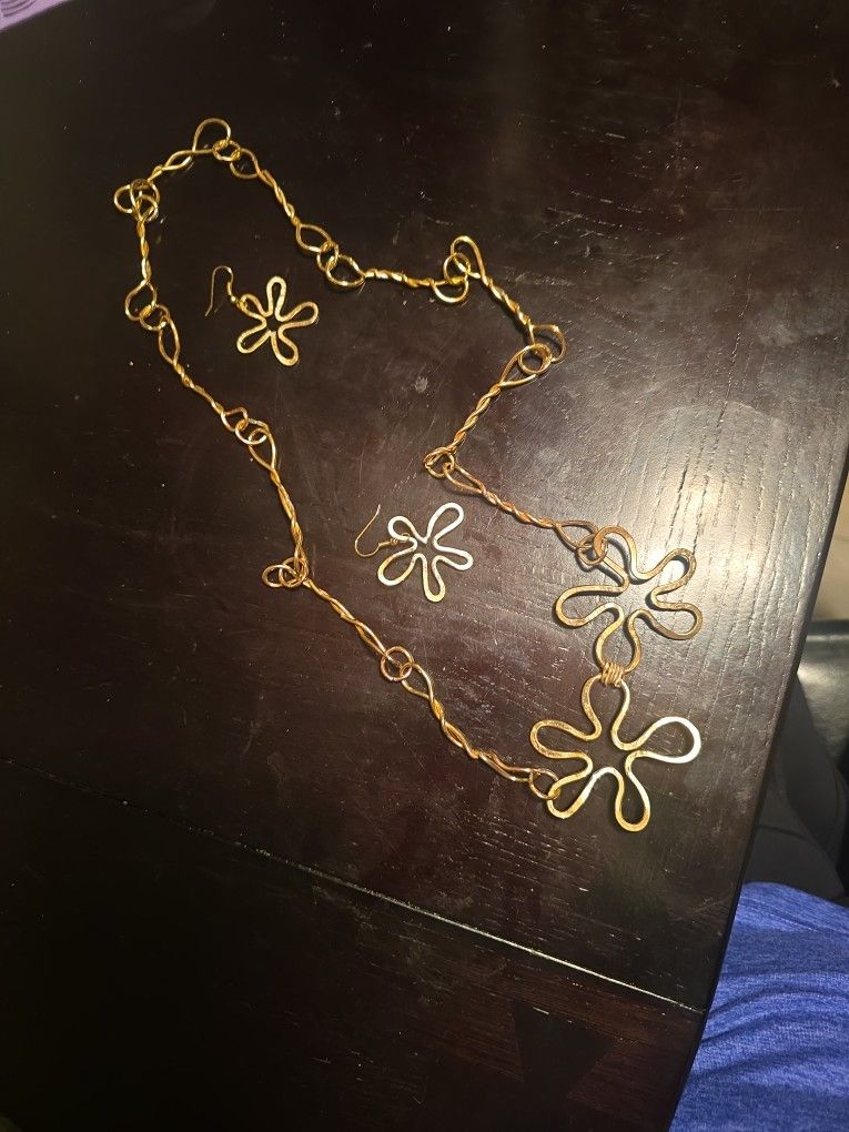 Red Brass ( Fools Gold) Necklace , Matching Earrings