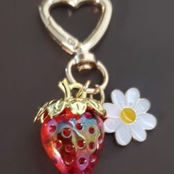 Red Strawberry Keychain, Bag Charm for Purse, keys Backpack