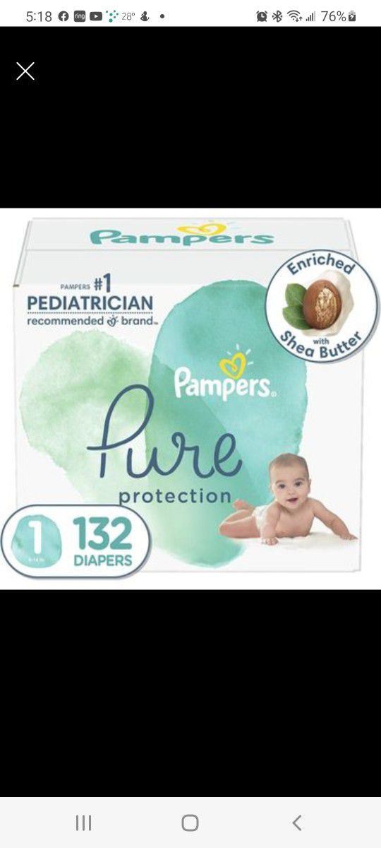 Pampers Pure Protection Newborn Diapers Size 1 132 Count