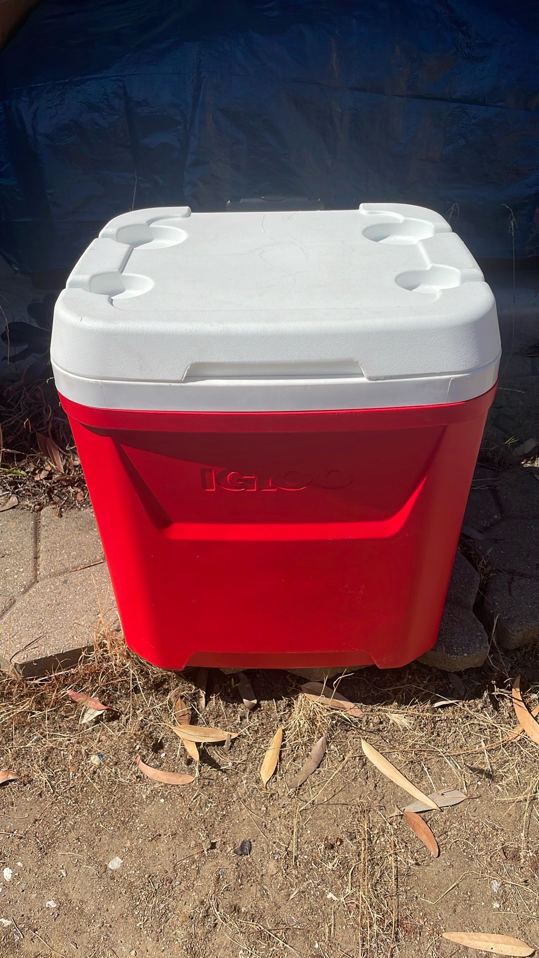 Red/White Igloo Cooler On Wheels