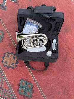 Silver Pocket Trumpet with Case and Accessories