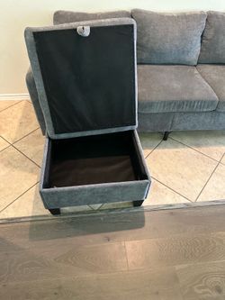 🩶 Spacious Gray Sofa with Storage Ottoman – Clean & Cozy – OBO 🩶