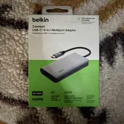 Belkin - USB C Hub 4-in-1 Multi-Port Laptop Dock with 4K HDMI, Docking Station with 100W Power Delivery - for Mac, PC, and More - Gray