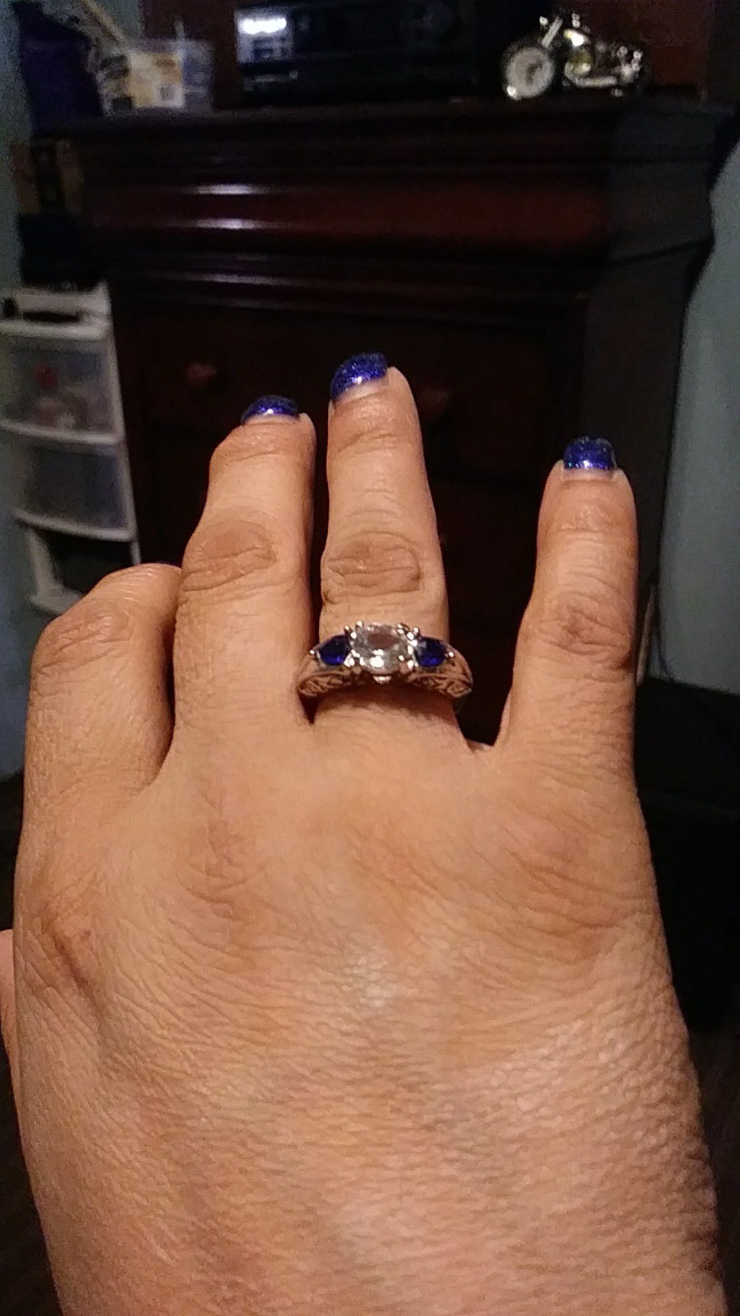 Diamond and blue gem ring
