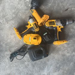 Dewalt 18v Hammer-Drill Driver-/Impact With 2 Good Battery And Charger Like New 