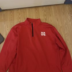 Vtg Russel Nebraska Huskers Red Fleece Vest 1/4 Zip, Size 2XL 