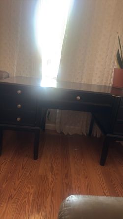 Black Wood Desk with Drawers