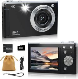 new 4K Digital Camera for Photography Autofocus,16X Zoom, 50MP Portable Compact Point and Shoot Digital Camera,Compact Travel Cameras for Beginners wi