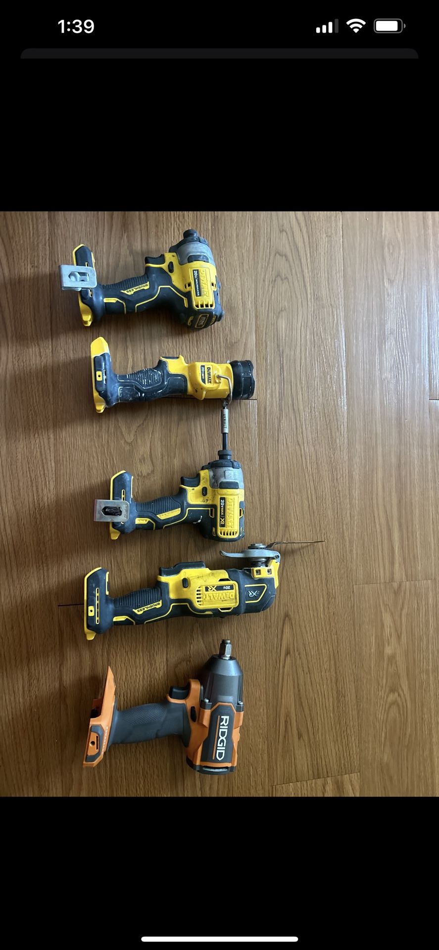 DeWalt & Ridgid Tool Set – 5 Tools + 7 Batteries + Charger – 20V/60V – Everything Works!