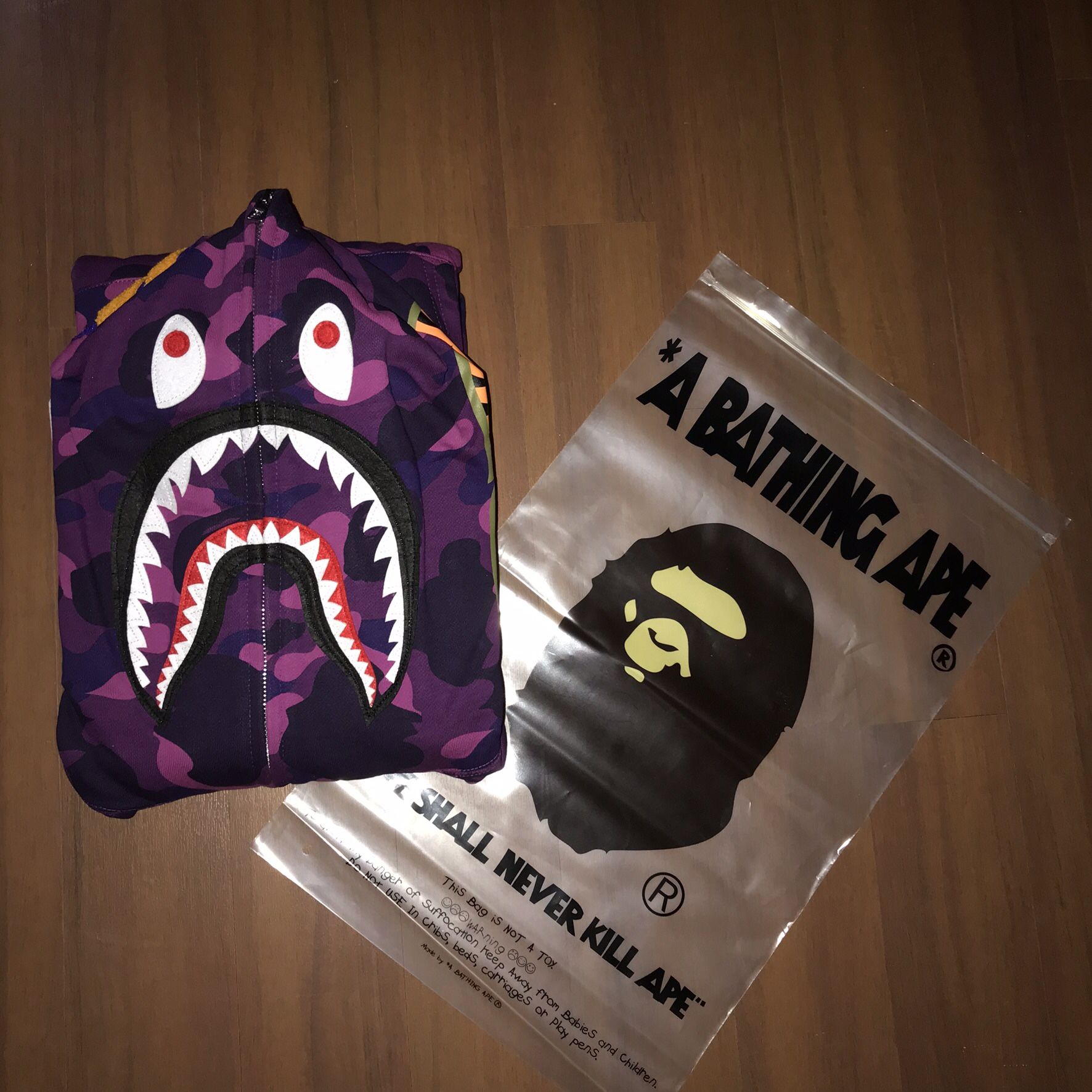 BAPE Color Camo Shark Full Zip Hoodie - Purple 100% Authentic XL