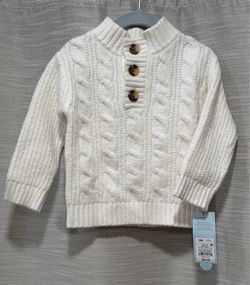 Cat & Jack 18M Cream Cable Knit Button Sweater