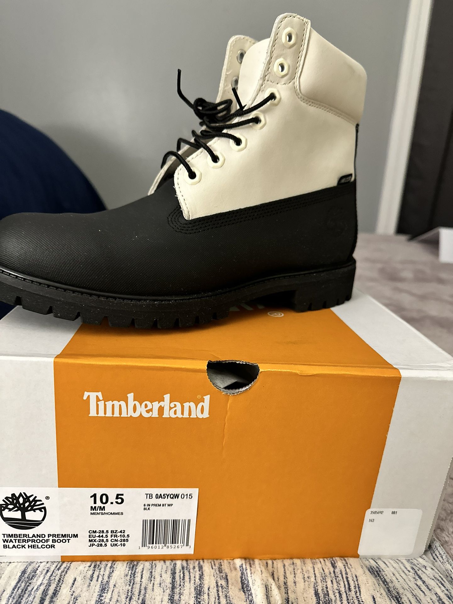 White Black Helcor Timberlands Size 10 and A Half.