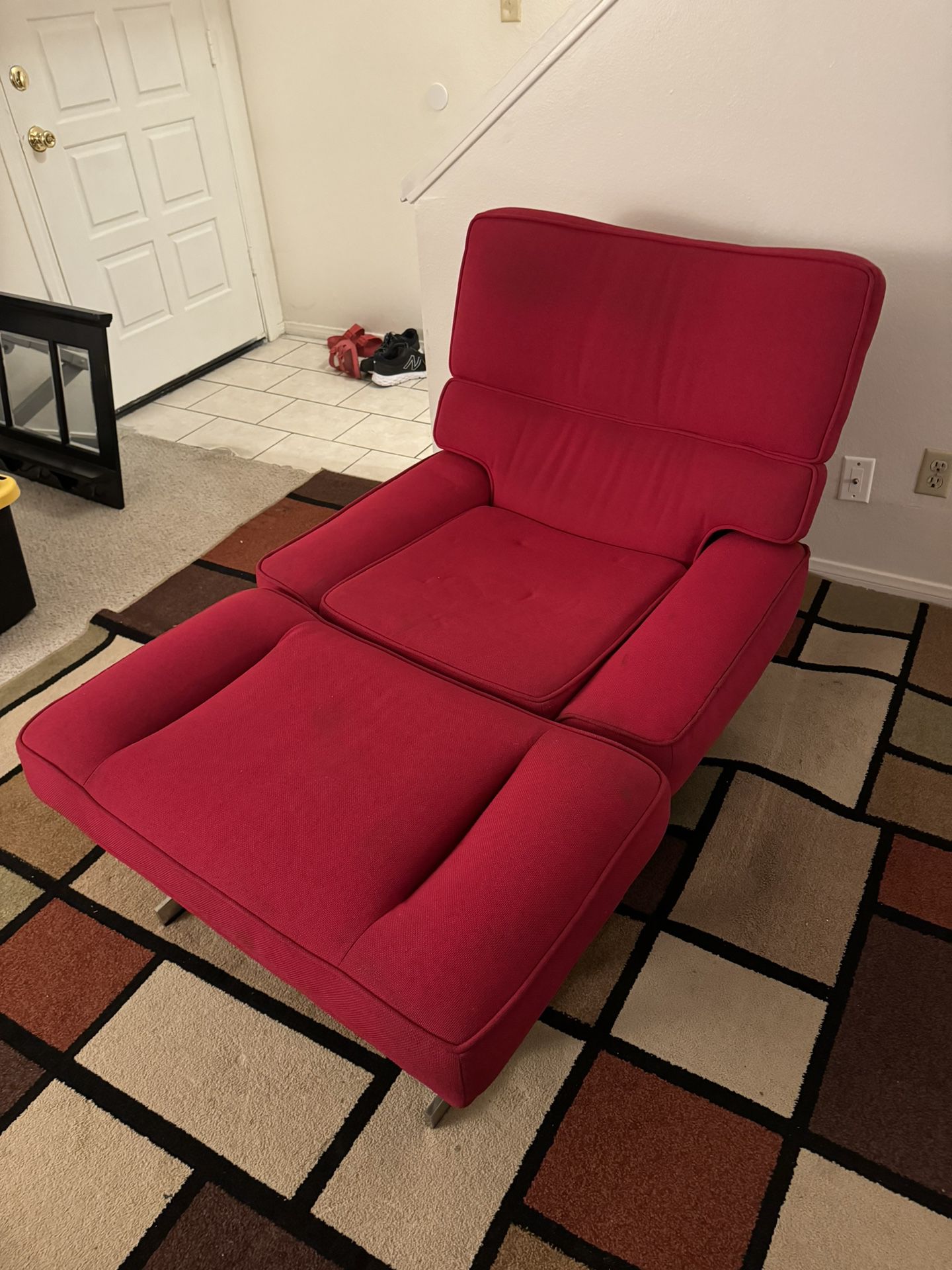 Retro Red Reclining Chair and Footstool