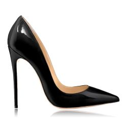 Patent And fabric Black Heels