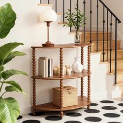 Brand New 3-Tier Wooden Demi-Lune Console Table – Bobbin Spindle Legs