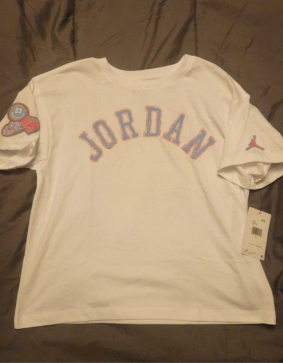Nike Jordan Girls Air Jumpman Tee White Pink Logo Shirt Youth XL Crop Top NWT