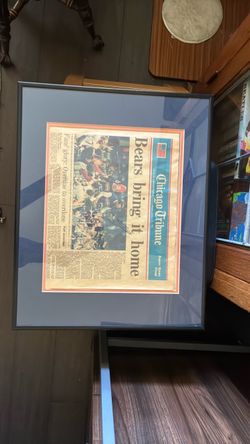 Framed + Signed Chicago Bears Super Bowl Chicago Tribune Front Page