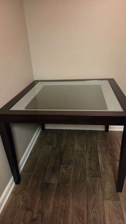 Dark Wood Dining Table with Glass Top