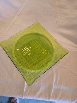 Vintage Green Glass Square Centerpiece Bowl 10"