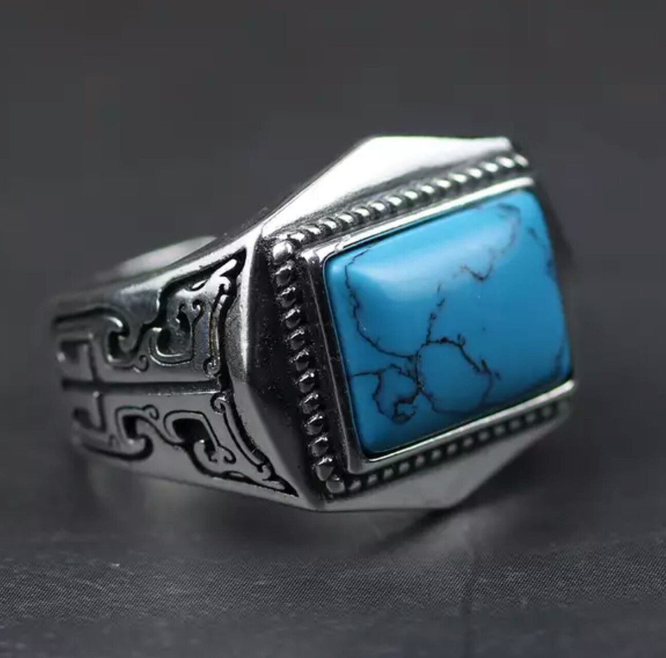 Genuine 925 Sterling Silver Ring For Men Inlaid Natural Stone