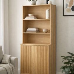  71'' Freestanding Tall Storage Cabinet, 5 Tier Wood Bookcase with Drawers and Tempered Glass Doors, Large Floor Cabinet, Combination Storage Shelves 