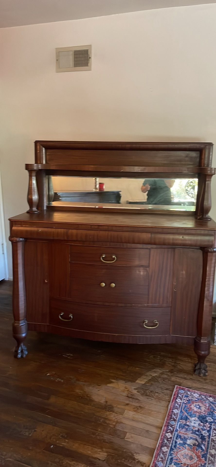 1920’s Antique Mirrored Buffet Solid Mahogany Oak