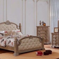 Brand New 4 Piece Rustic Oak/Beige Bedroom