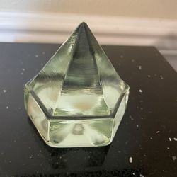 Vintage Paperweight 3” Light Green Glass Sided Hexagonal Pyramid