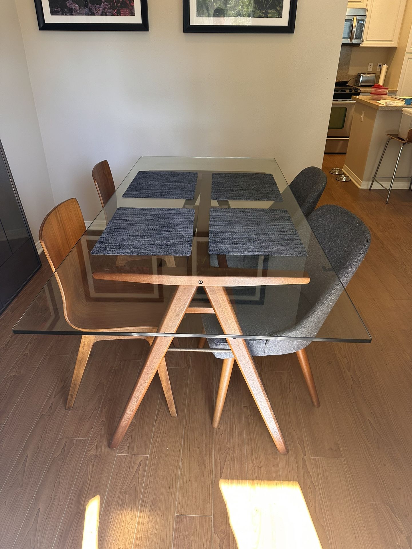 West Elm Glass Top Dining Room Table And Four Chairs