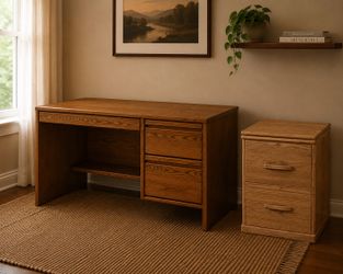 SOLID OAK DESK WITH DRAWERS