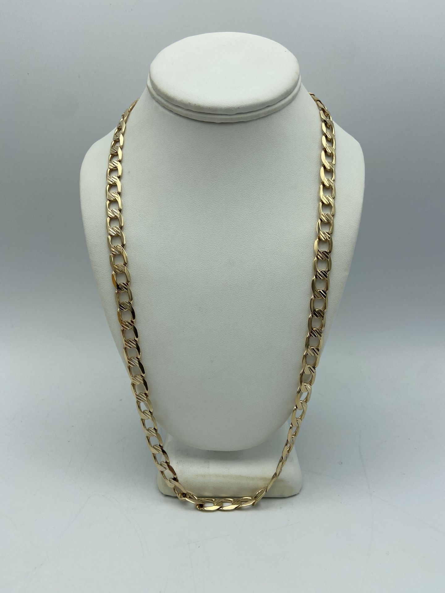 14kt Yellow Gold Solid Diamond Cut Curb Link Chain 26”