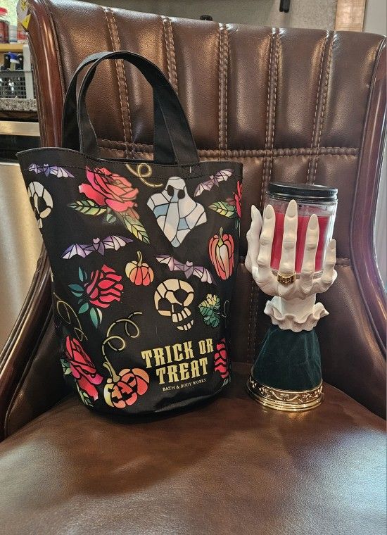 Witch Hand Candle Holder And Trick Or Treat Bag. Bath & Body Works.