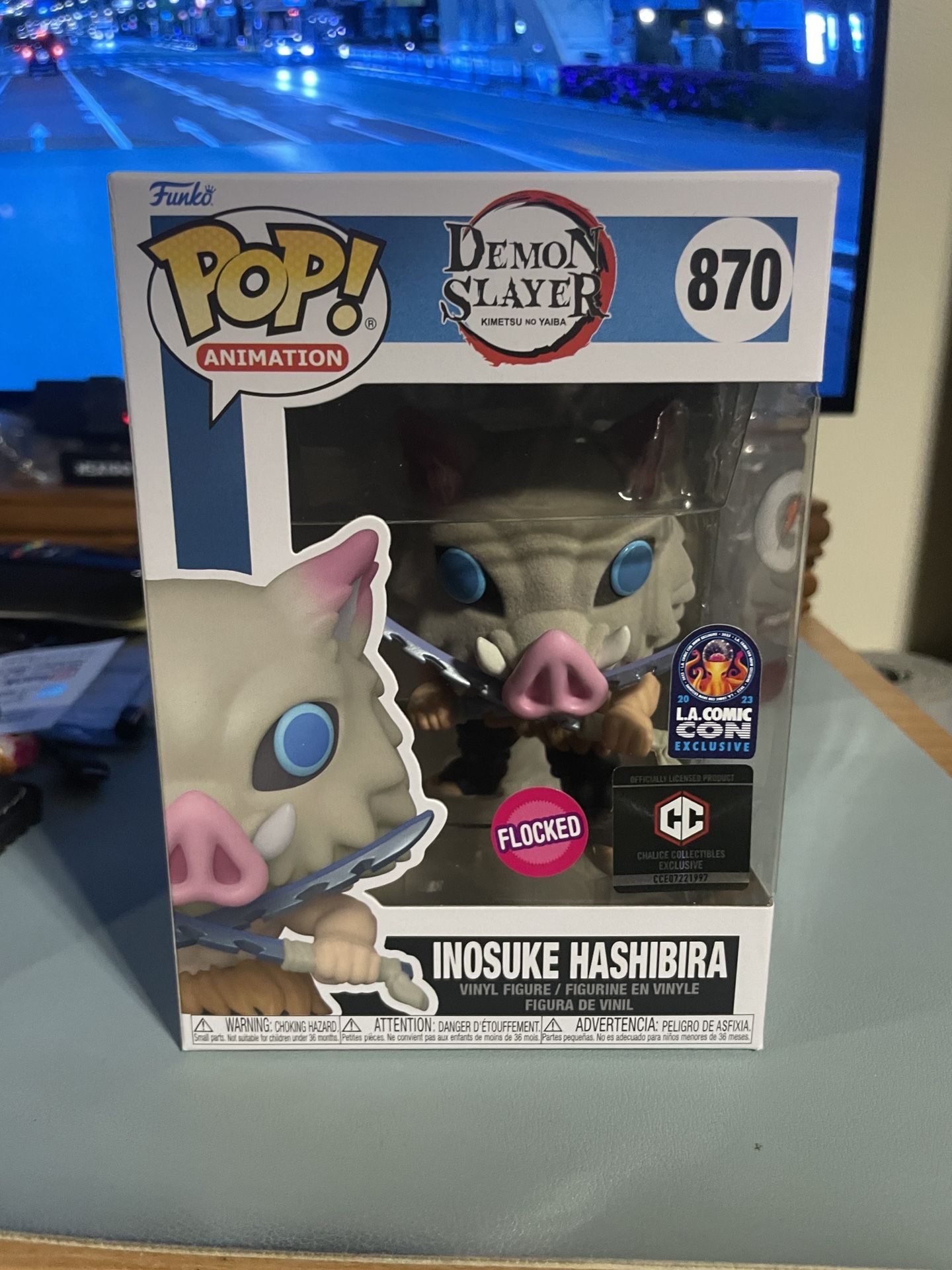 Funko Pop Animation Demon Slayer #870 Inosuke Hashibira LA Comic Con Flocked Chalice Collectibles Exclusive