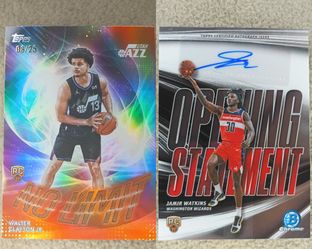 2025-26 Walter Clayton Jr Topps No Limit Orange Rookie 08/25 + 2025 Jamir Watkins Bowman Opening Statement Signatures Rookie Auto