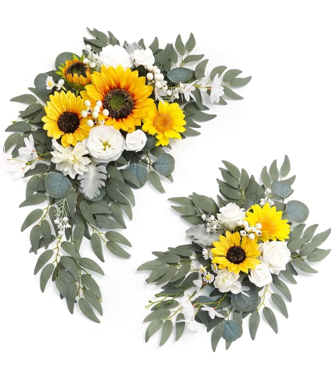 Faux Flower Swag Set of 2 for Wedding Welcome Signs Floral Swag Wedding Reception Ceremony Signs Decor (Sunflower & White)