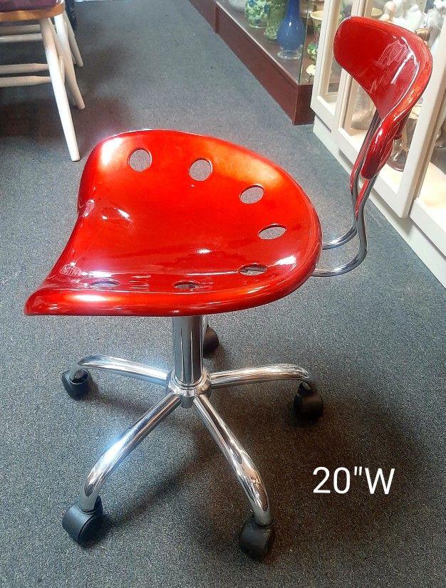 Red Adjustable Bucket Seat Office Chair / Rolling Red Shop Chair 