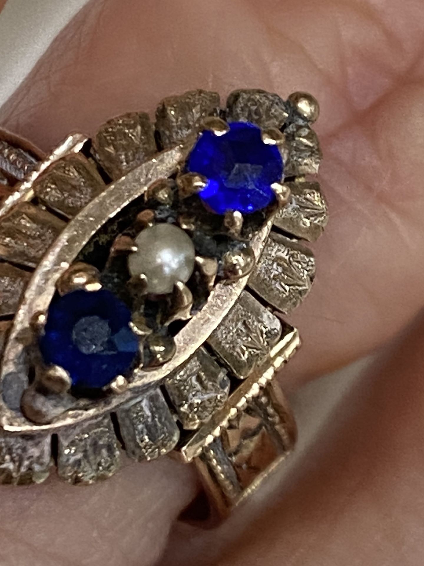 10KT Gold Sapphire & & Pearl Ring From 1800’s