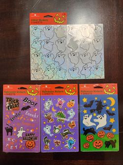 Vintage Halloween Sticker Lot - Holographic Glitter Ghosts, Witches, Monsters