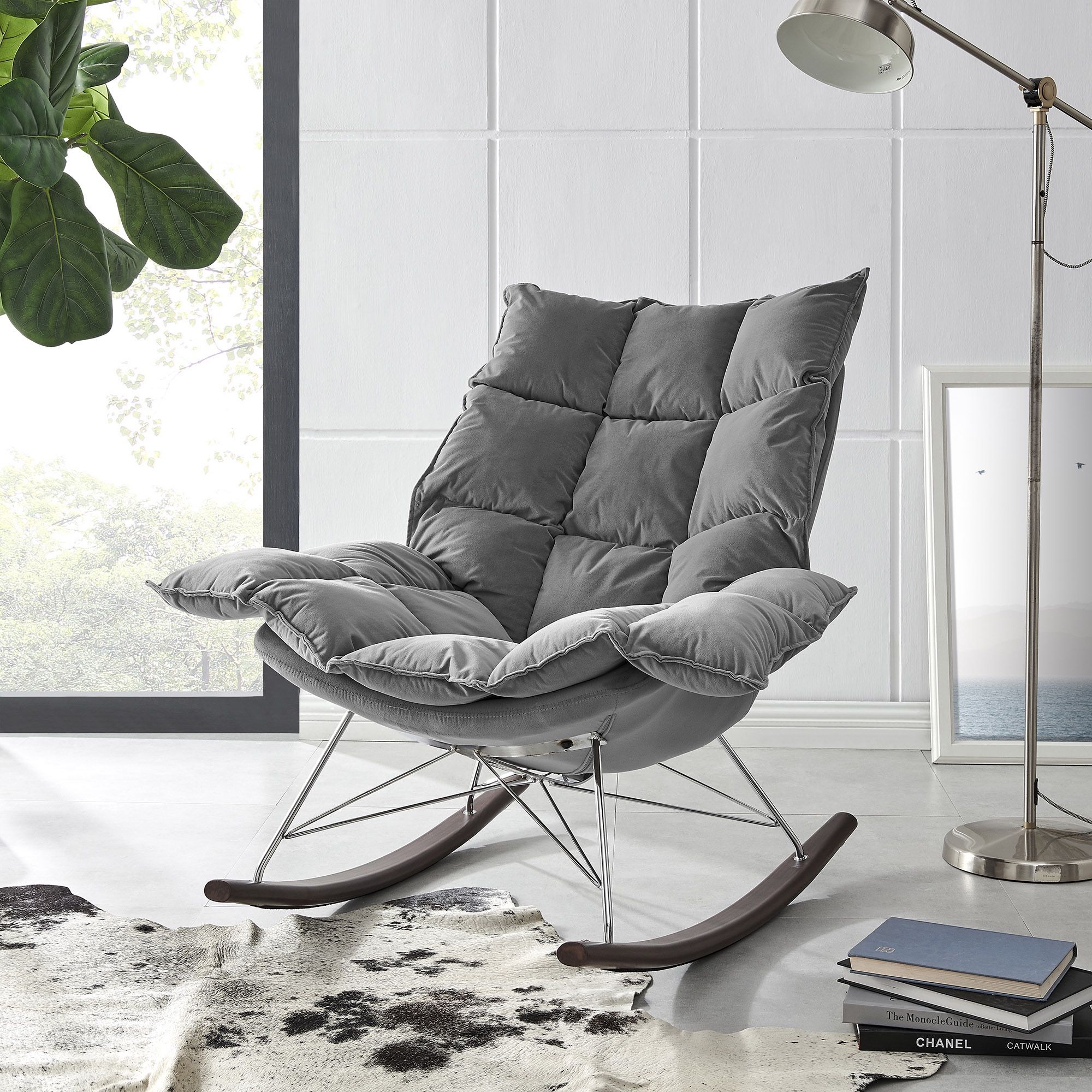 Grey Rocking Chair Velvet Armchair