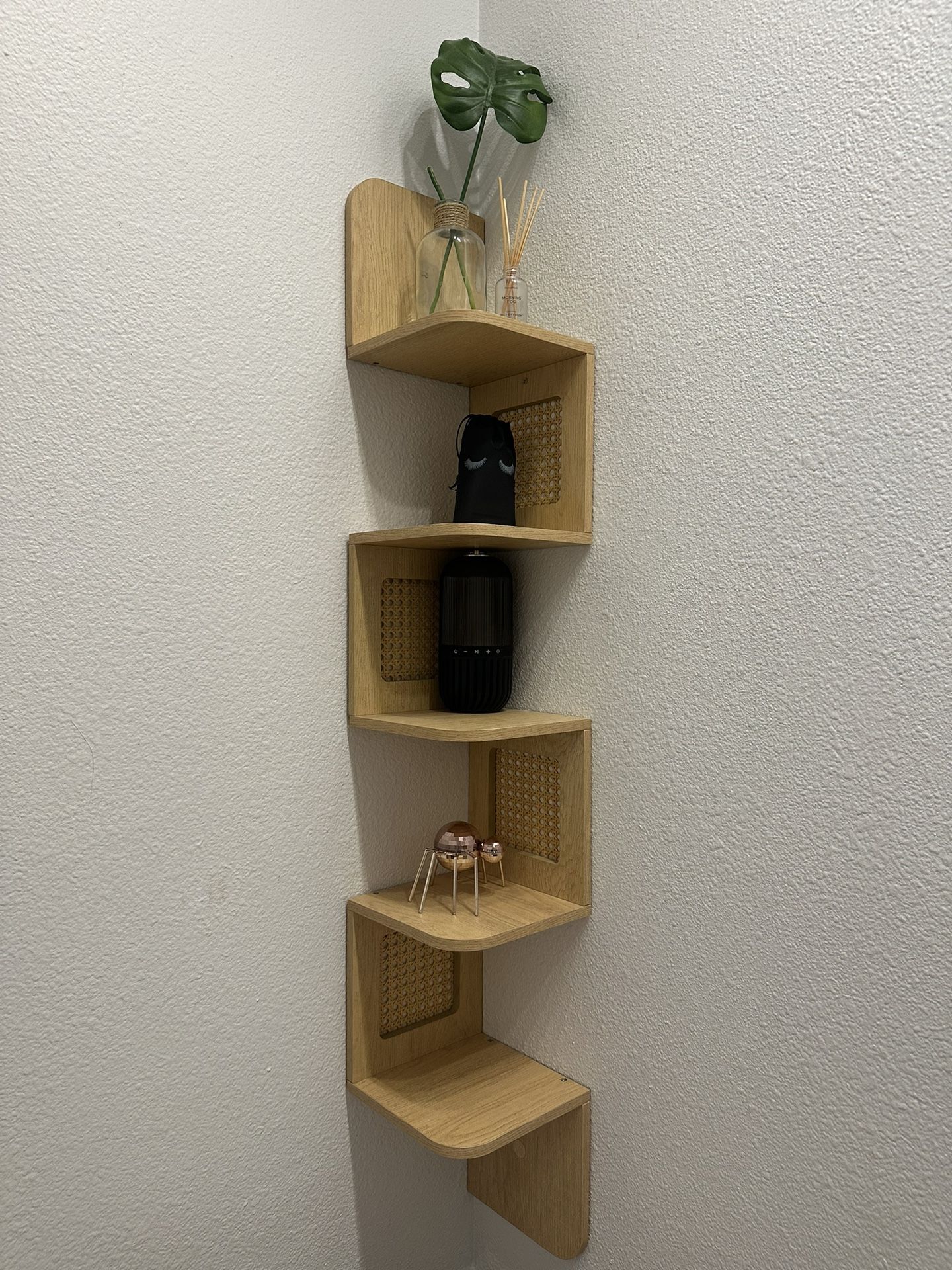 rattan corner shelf