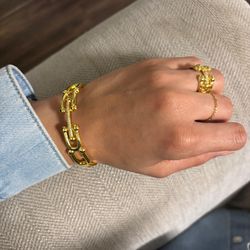 Gold Plated Stainless Steel Bracelet & Ring Set – Elegant Chain Design