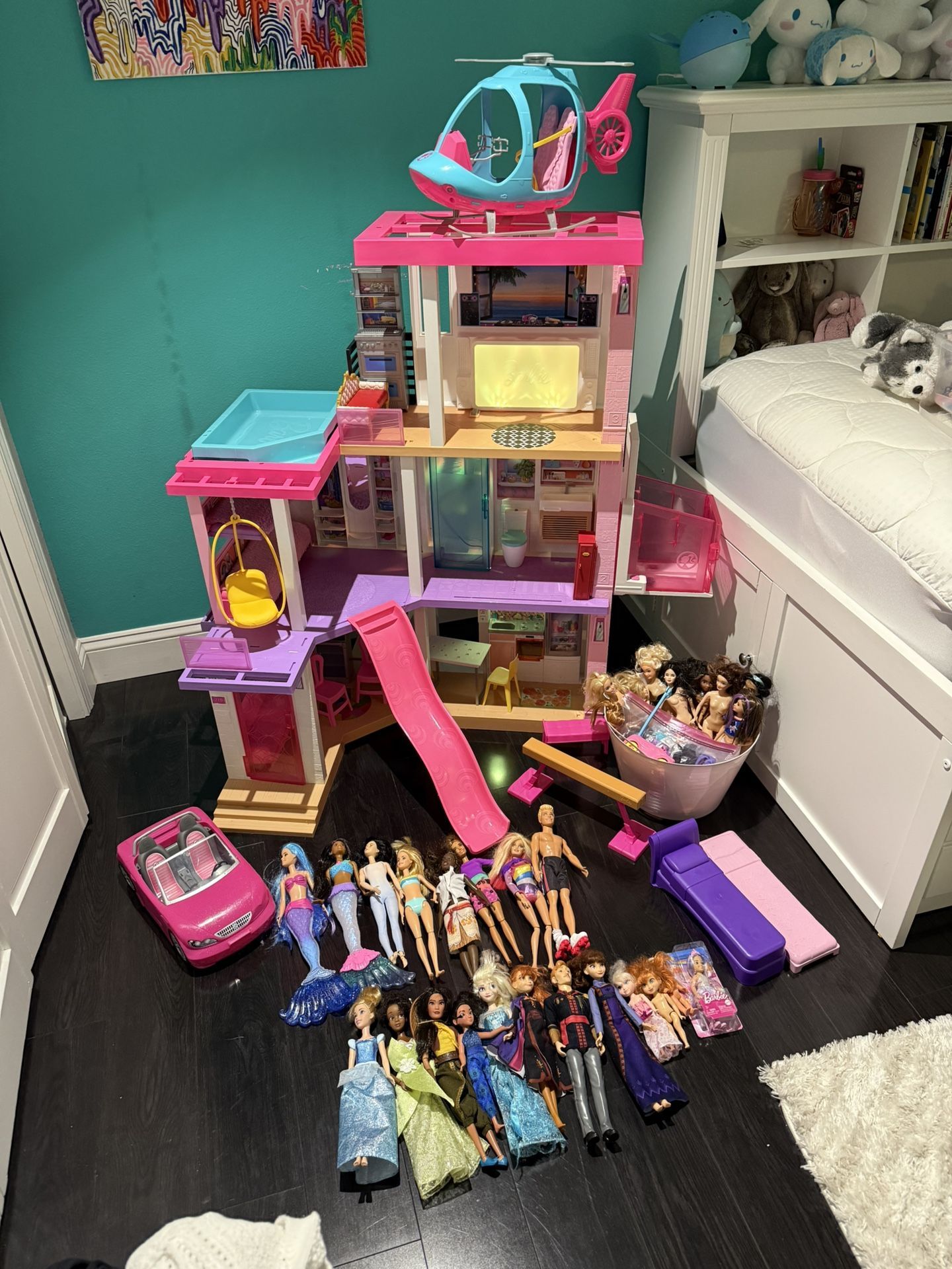 Barbie Dreamhouse + Huge Barbie & Disney Doll Collection β Excellent Condition!