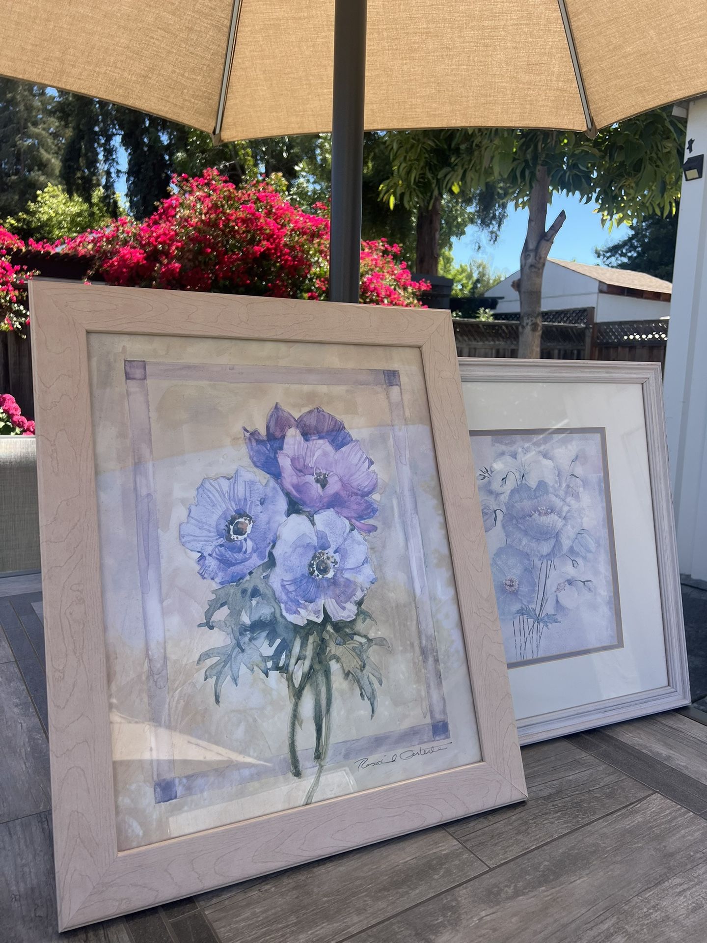 Rosalind Oesterle Signed Framed Watercolor Floral Painting & Purple/Violet floral painting 