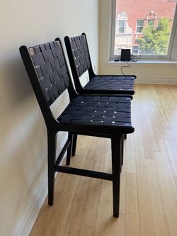 Set of 2 Black Woven Strap Barstools